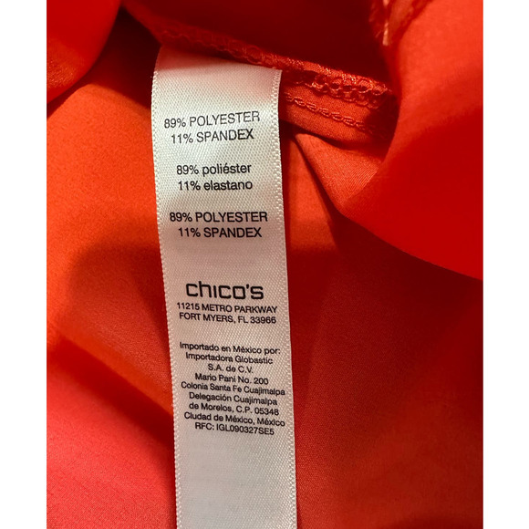 Chico's Orange Long Sleeve Choker Neck Blouse, Chico's Size 2 (M) - Picture 6 of 6